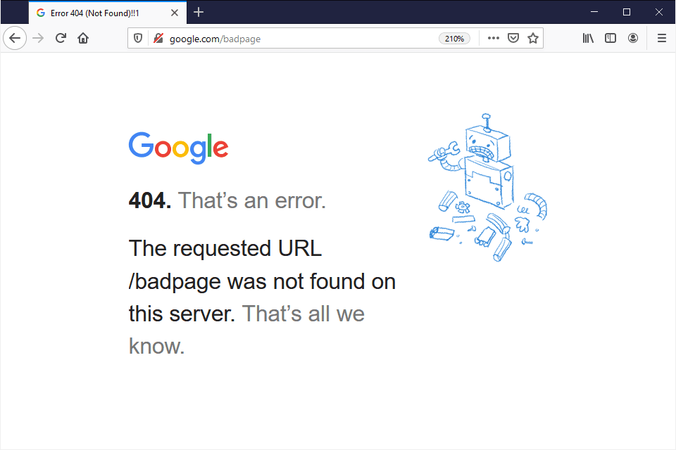 Google.com 404 -virhe