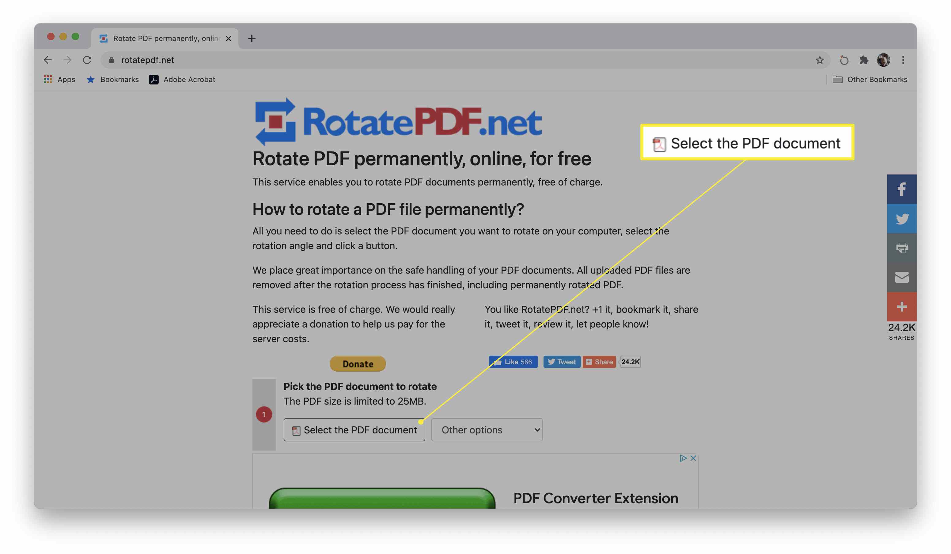 Valitse RotatePDF-sivustolle merkitty PDF-dokumentti