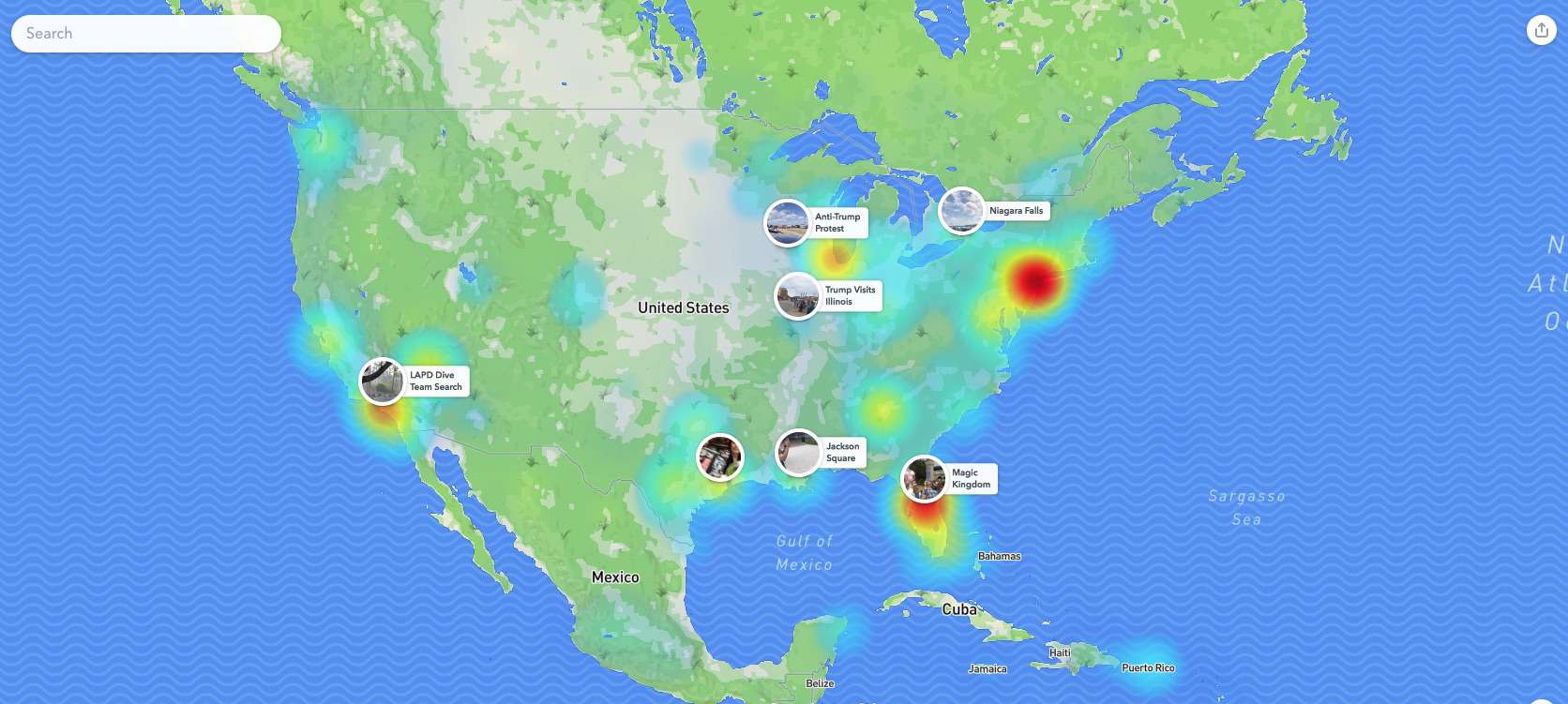 Snap Map osoitteessa Snapchat.com.