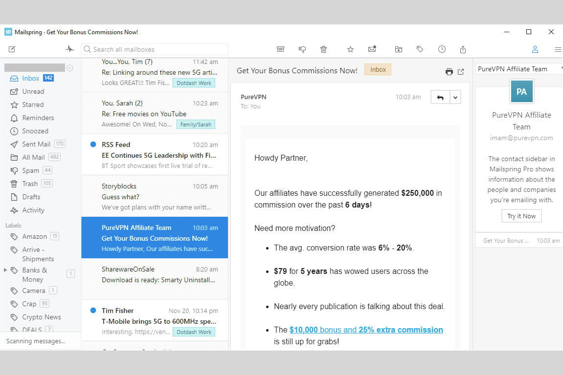 Mailspring ilmainen sähköpostiohjelma Windowsille