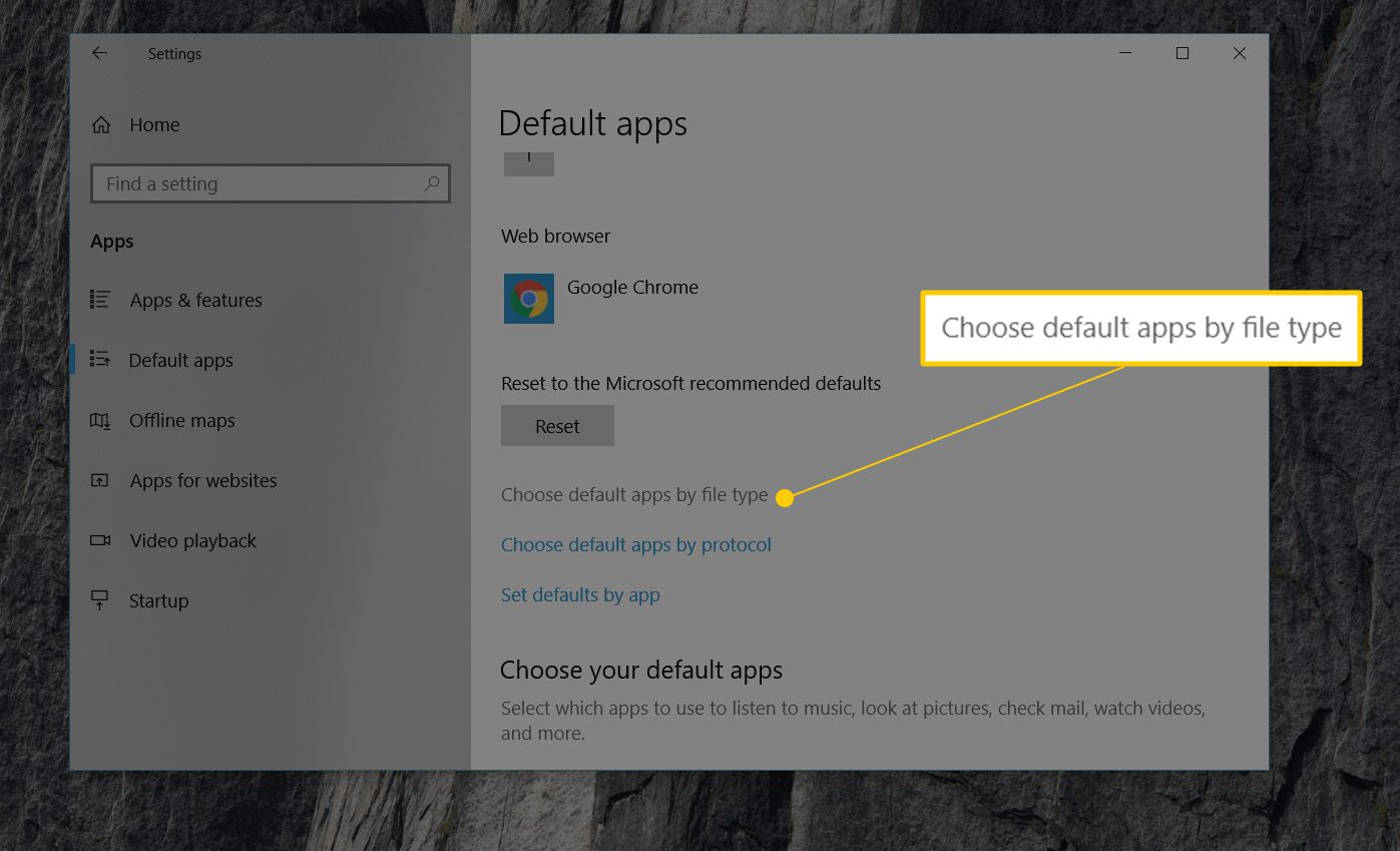 Valitse oletussovellukset tiedostotyypin linkin mukaan Windows 10:n asetuksista
