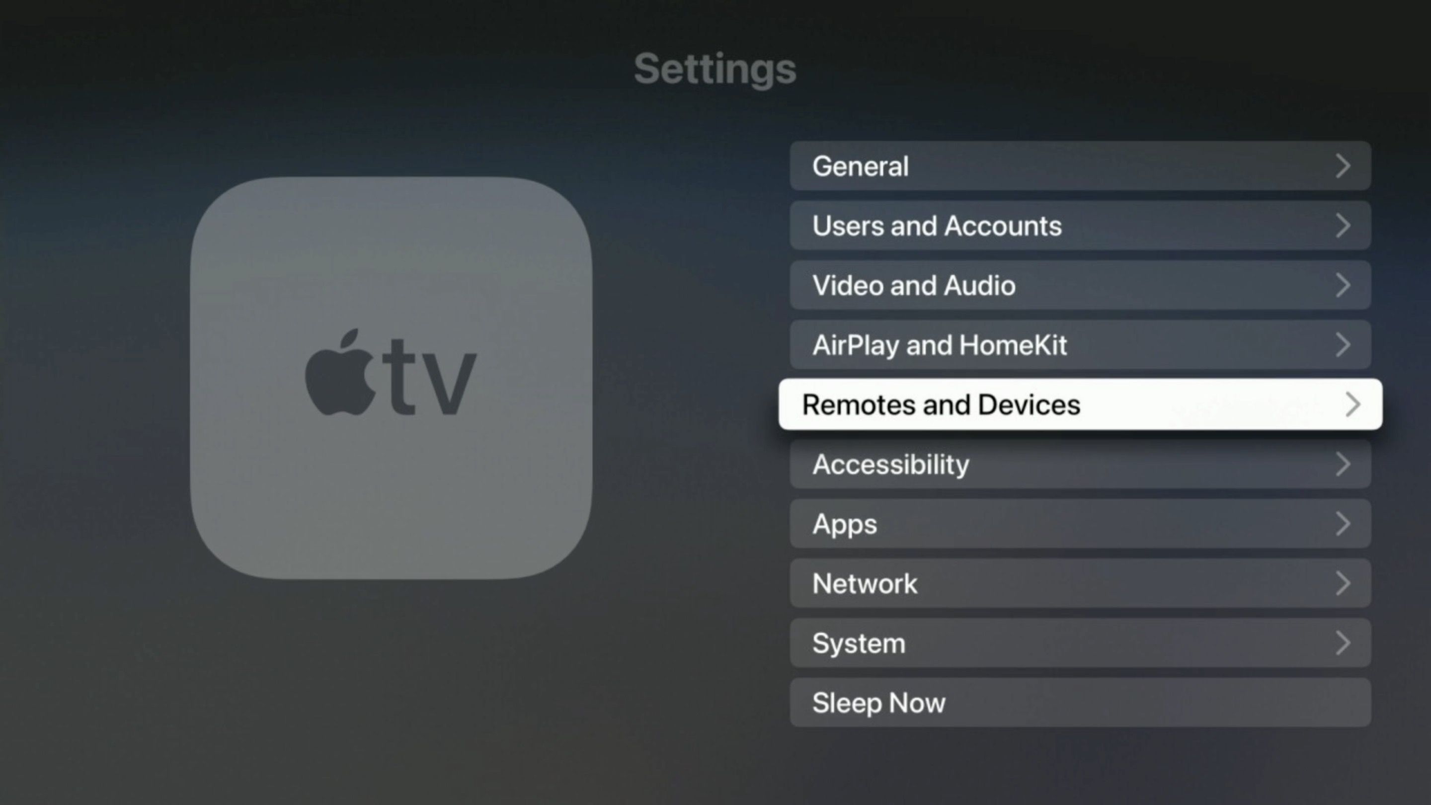 "Kaukosäätimet ja laitteet" Apple TV:n asetuksissa