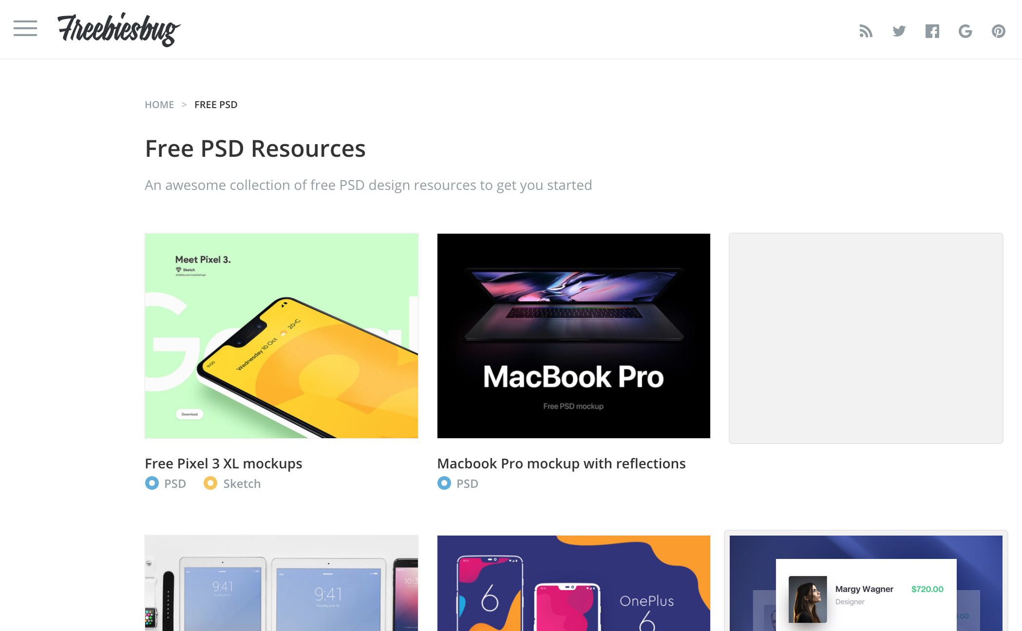Freebiesbug-sivusto, jossa on ilmaisia ​​PSD-resursseja, kuten ilmaisia ​​Pixel 3 XL -malleja