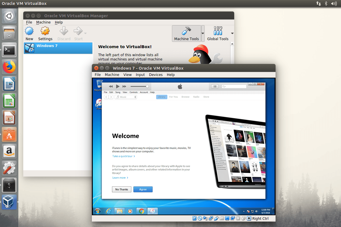 Linuxin iTunes toimii Windows 7 -virtuaalikoneen kautta VirtualBoxin kautta