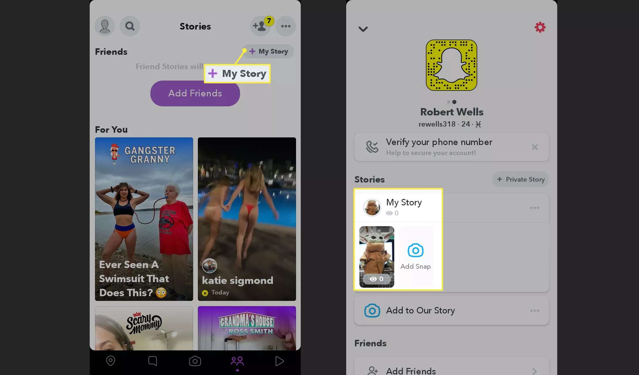 Lisää ja katso tarinoita Snapchatissa