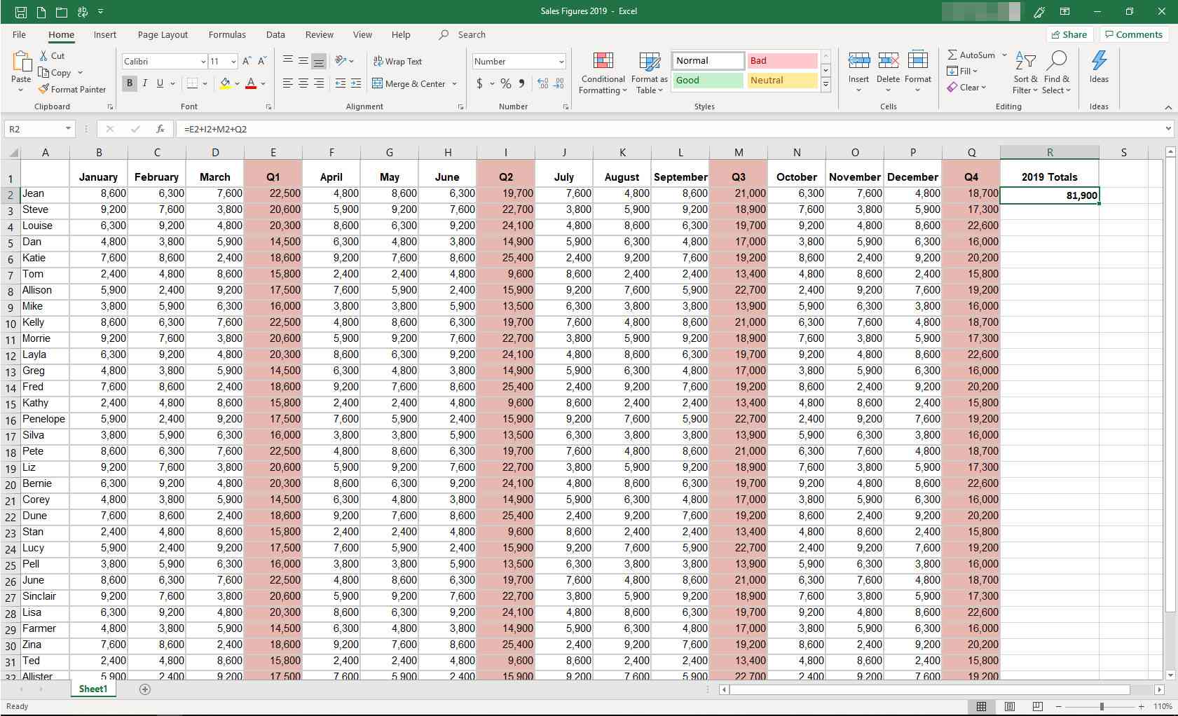 MS Excel, jossa uusi kaava näytetään