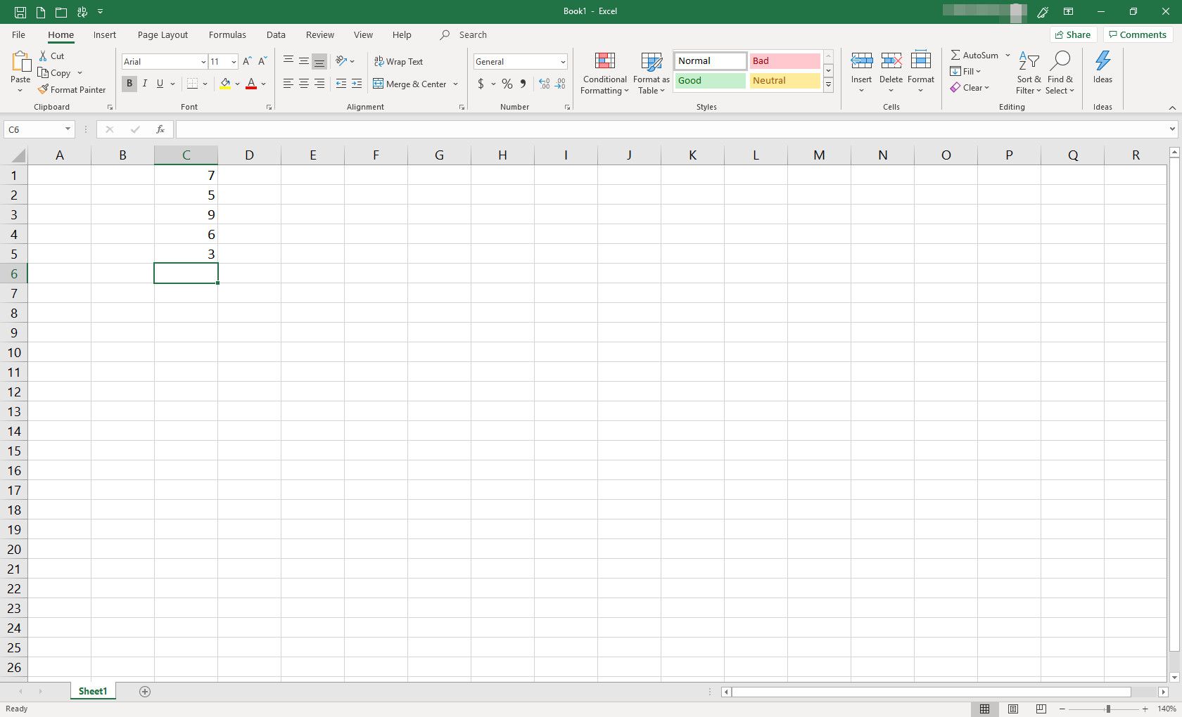 MS Excel -laskentataulukko, jossa on yksittäisiä soluja täynnä tietoja