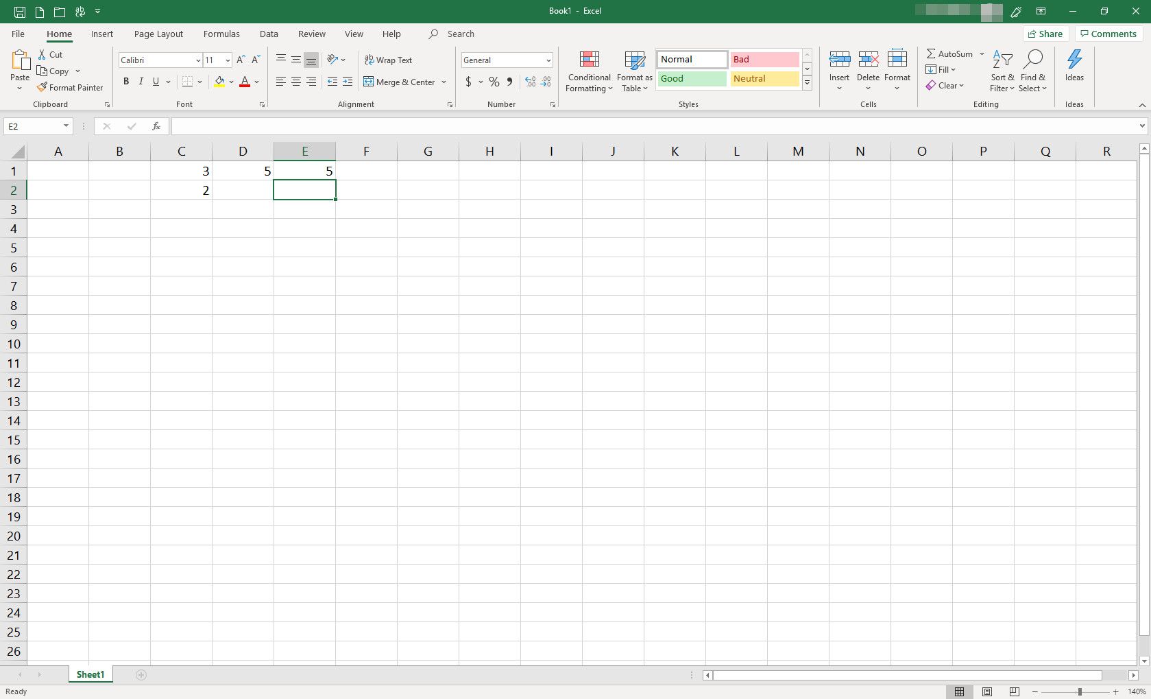 MS Excel -laskentataulukko, jossa on useita täytettyjä soluja