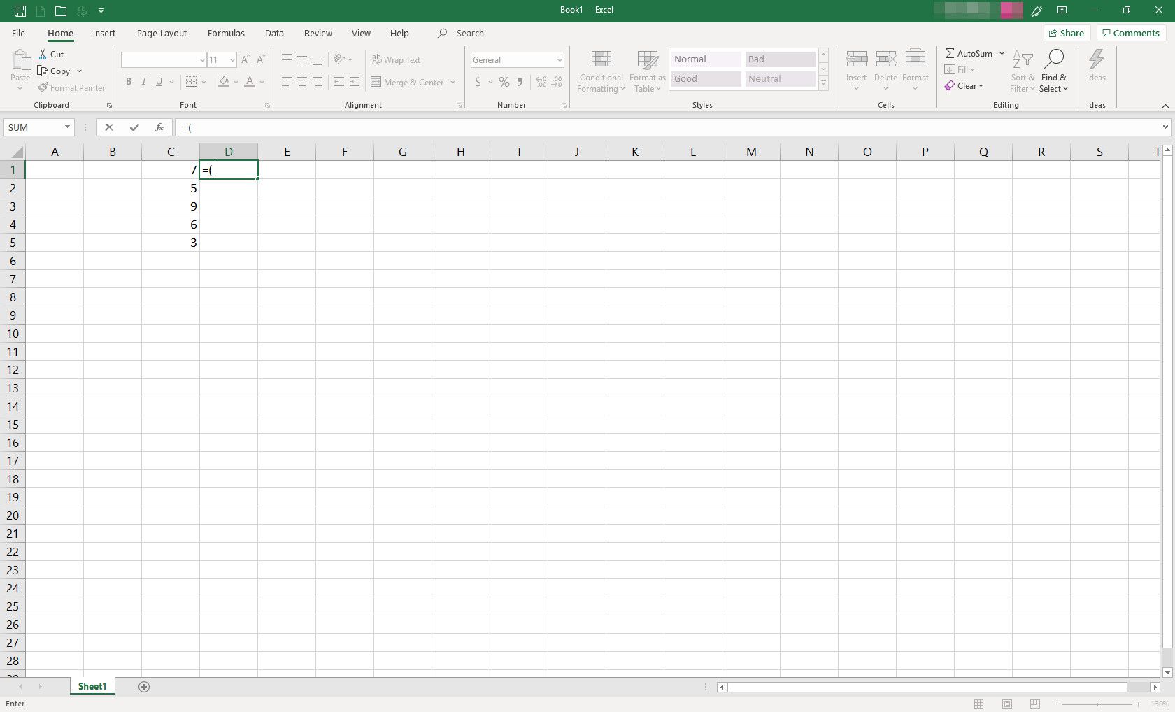 MS Excel -laskentataulukko, jossa kaava on käynnissä