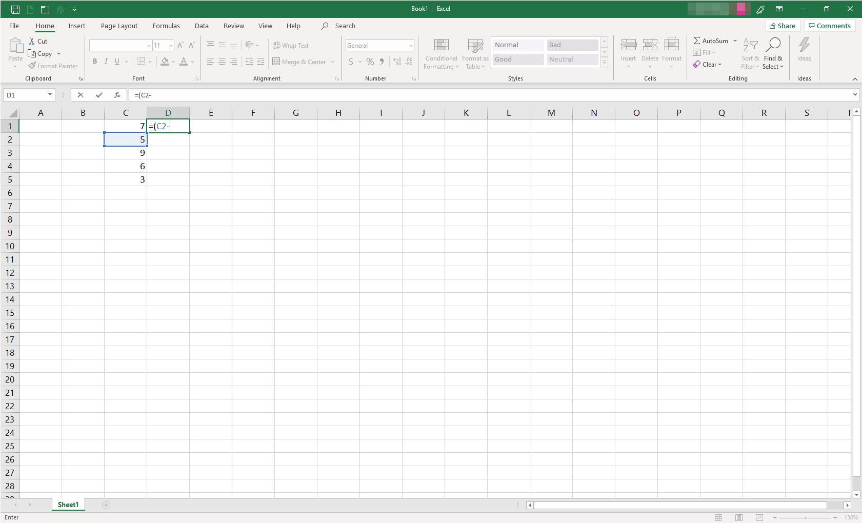 MS Excel -laskentataulukko, jossa kaava on käynnissä