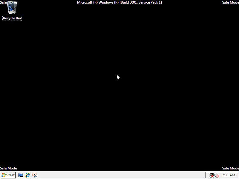 Näyttökuva Windows Vistasta vikasietotilassa