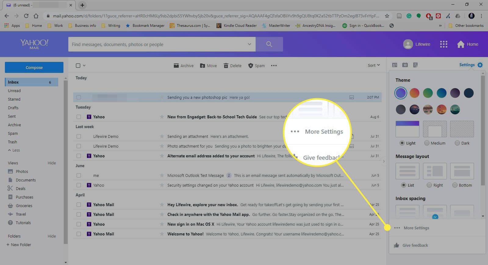 Yahoo Mail lisää asetuksia korostettuna