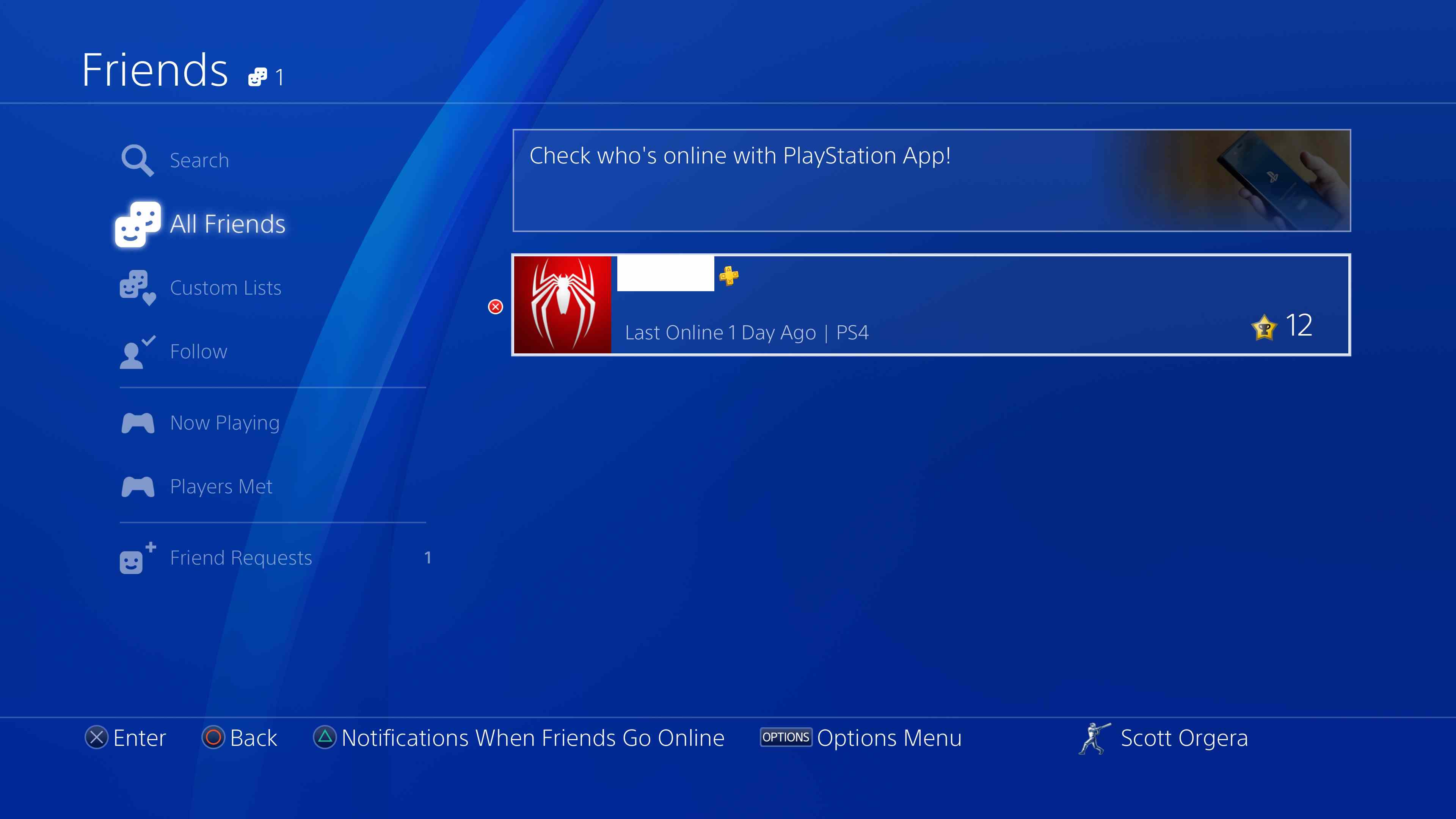 kuvakaappaus PS4 All Friends -käyttöliittymästä