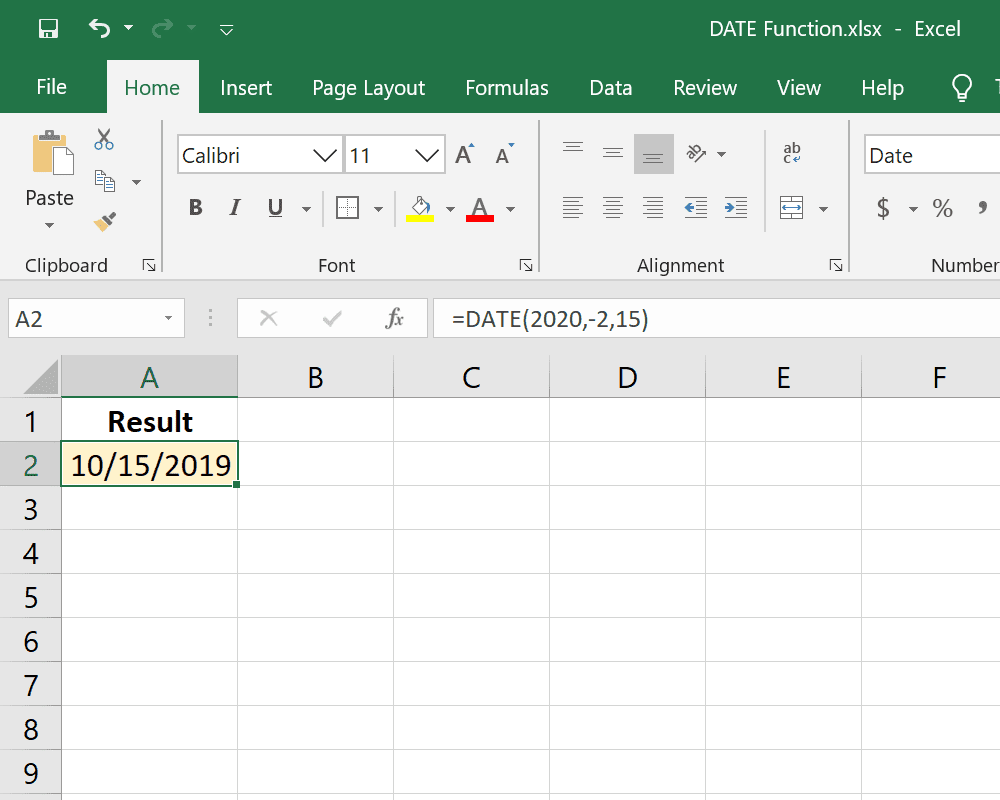 DATE Excel-funktio negatiivisella kuukaudella