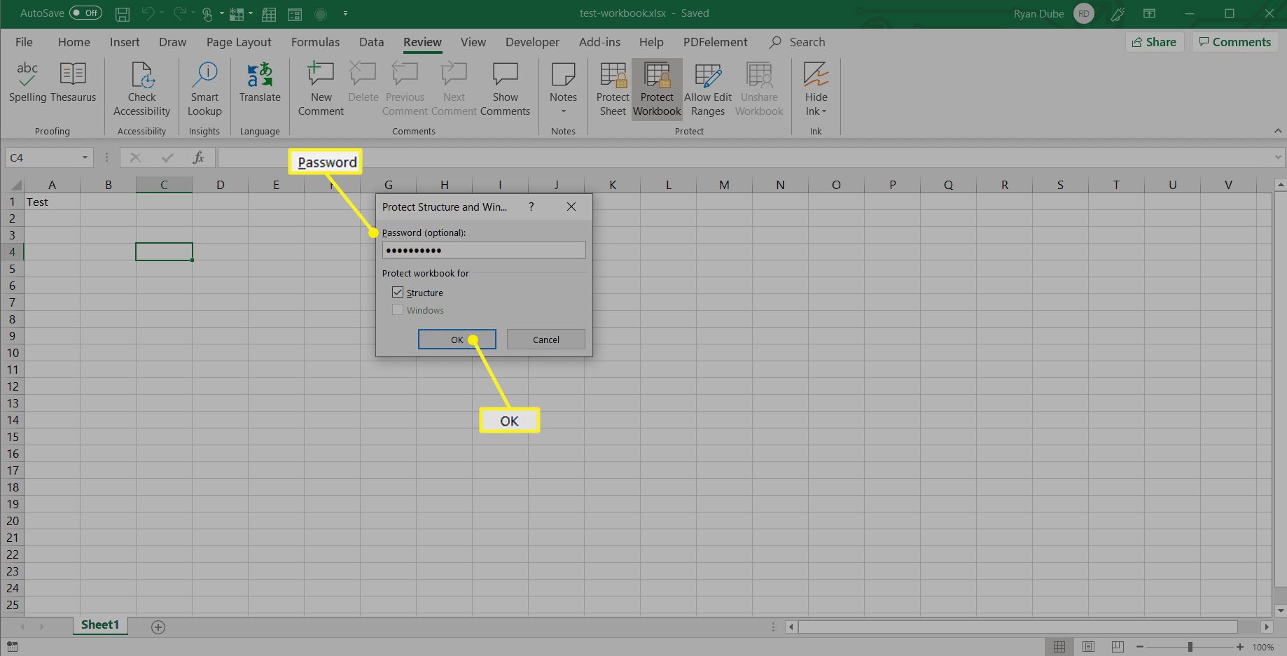 Excel Review Salasanan syöttökenttä