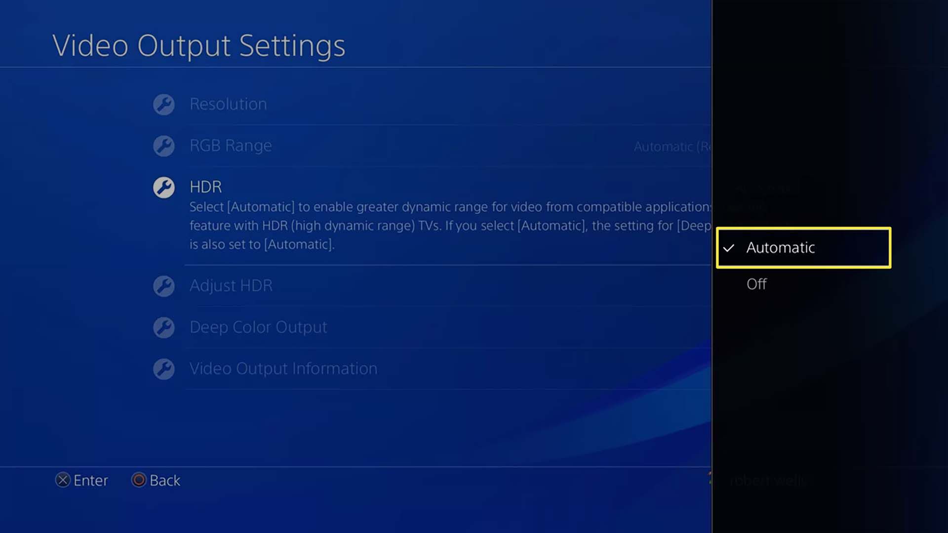 Automaattisesti valittu PS4 HDR -asetuksista.