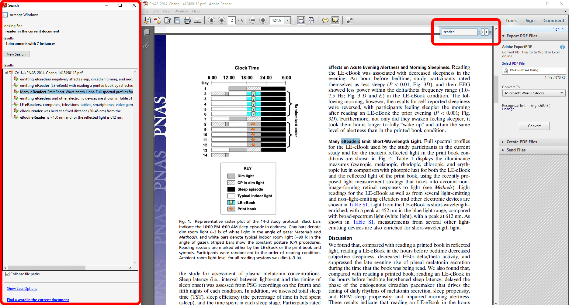 Adobe Reader, jossa hakukenttä on korostettuna