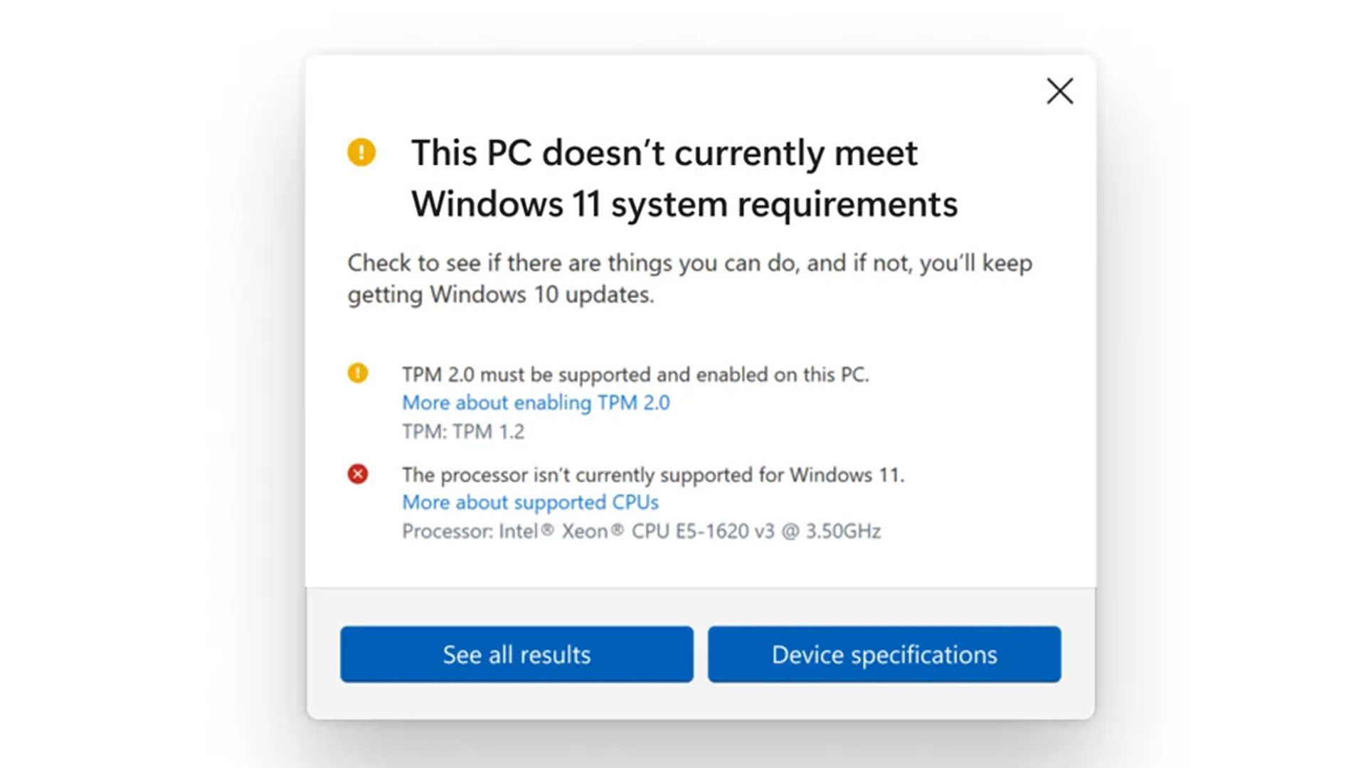 Viesti Windows 11:n järjestelmävaatimukset eivät täyty