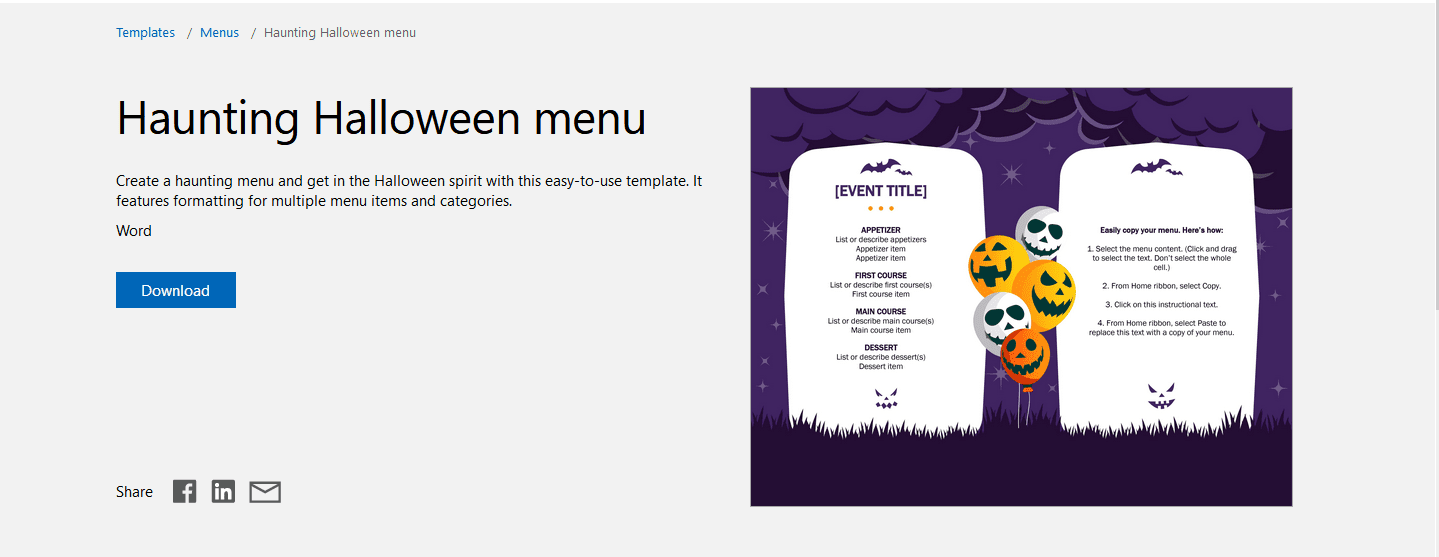 Kummittava Halloween-valikkomalli