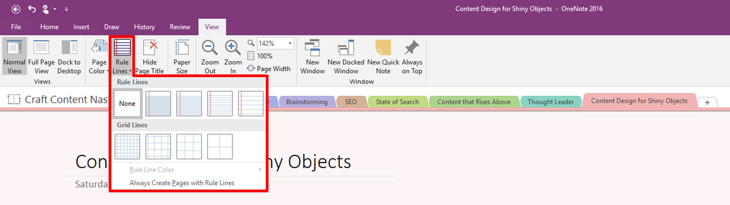 Mukauta sääntösääntöjä, jotka näkyvät Microsoft OneNote 2016:n sivuilla.