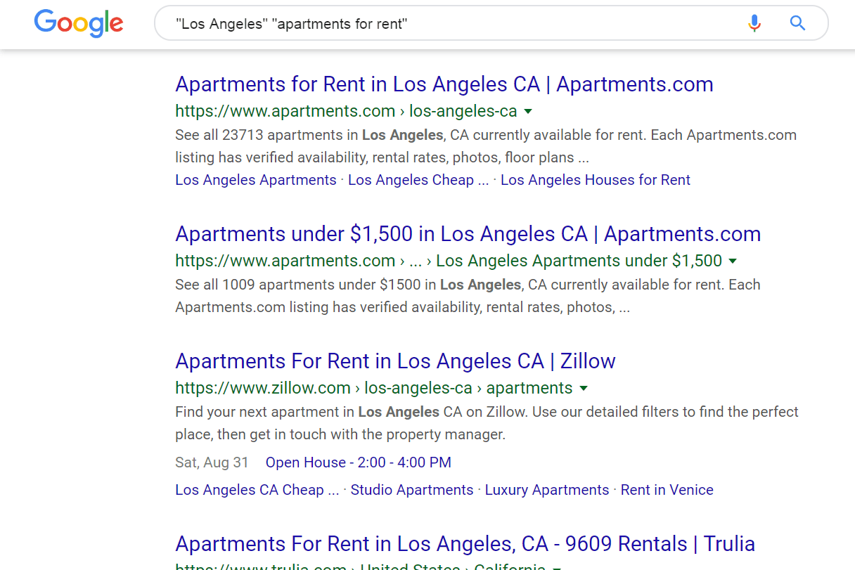 Google-haku tarjouksia vuokra-asunnoista Los Angelesissa