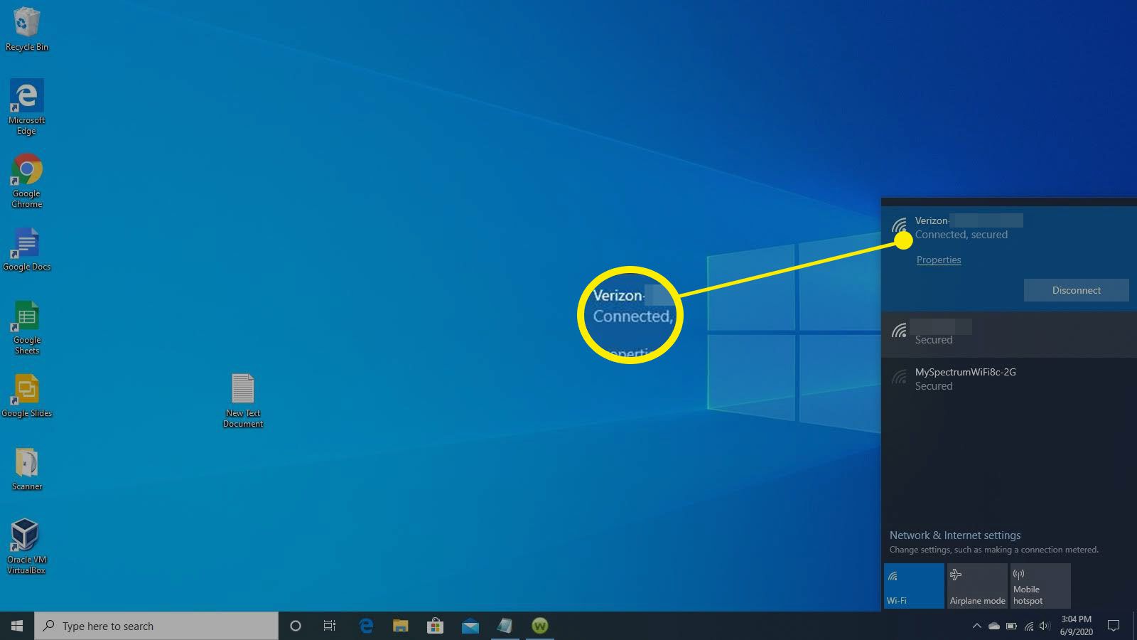 Järjestelmä on yhdistetty langattomasti Windows 10:ssä.