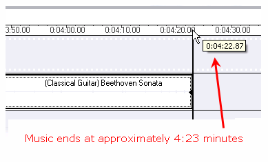 Aikajana näyttää, mihin musiikki loppuu Windows Movie Makerissa