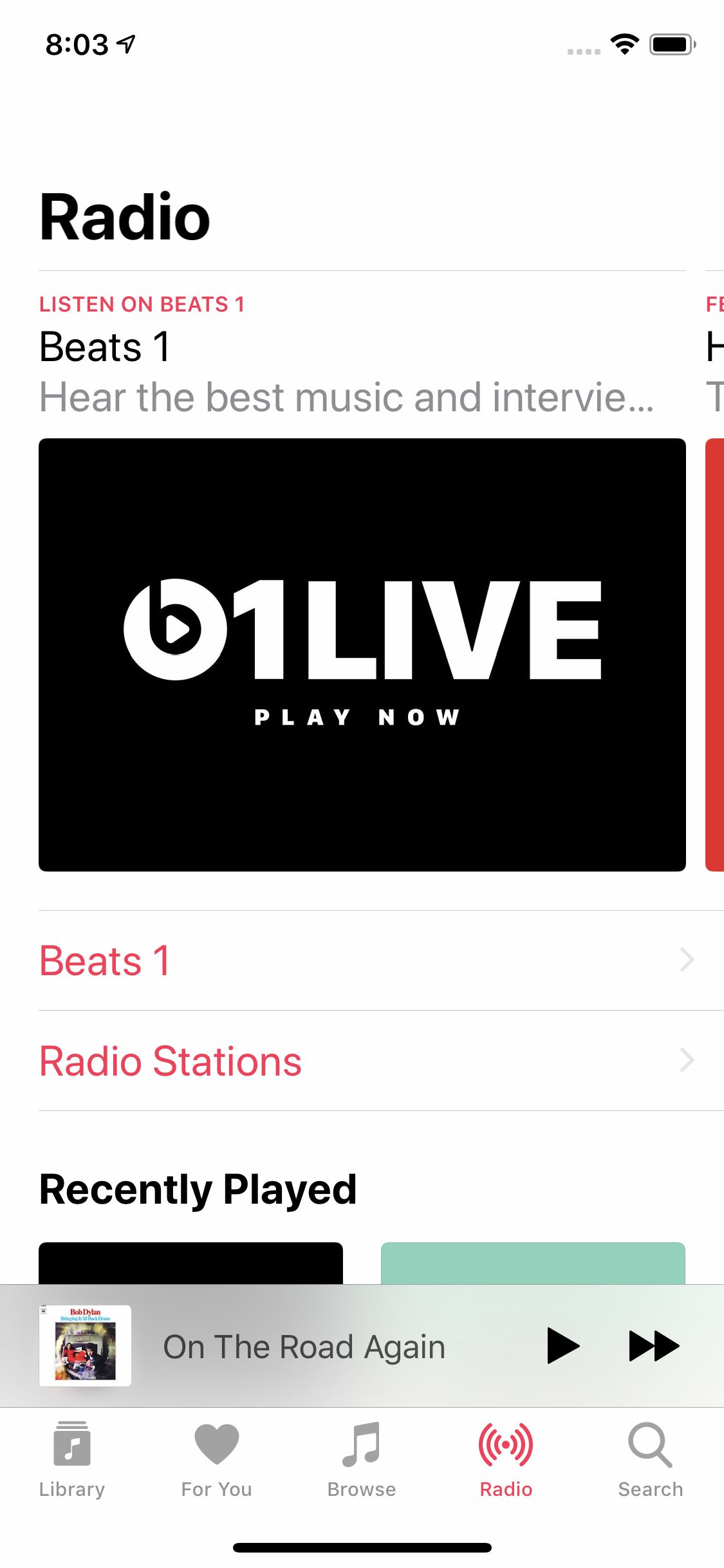 Kuvakaappaus iPhonen Apple Musicin radioasetuksista