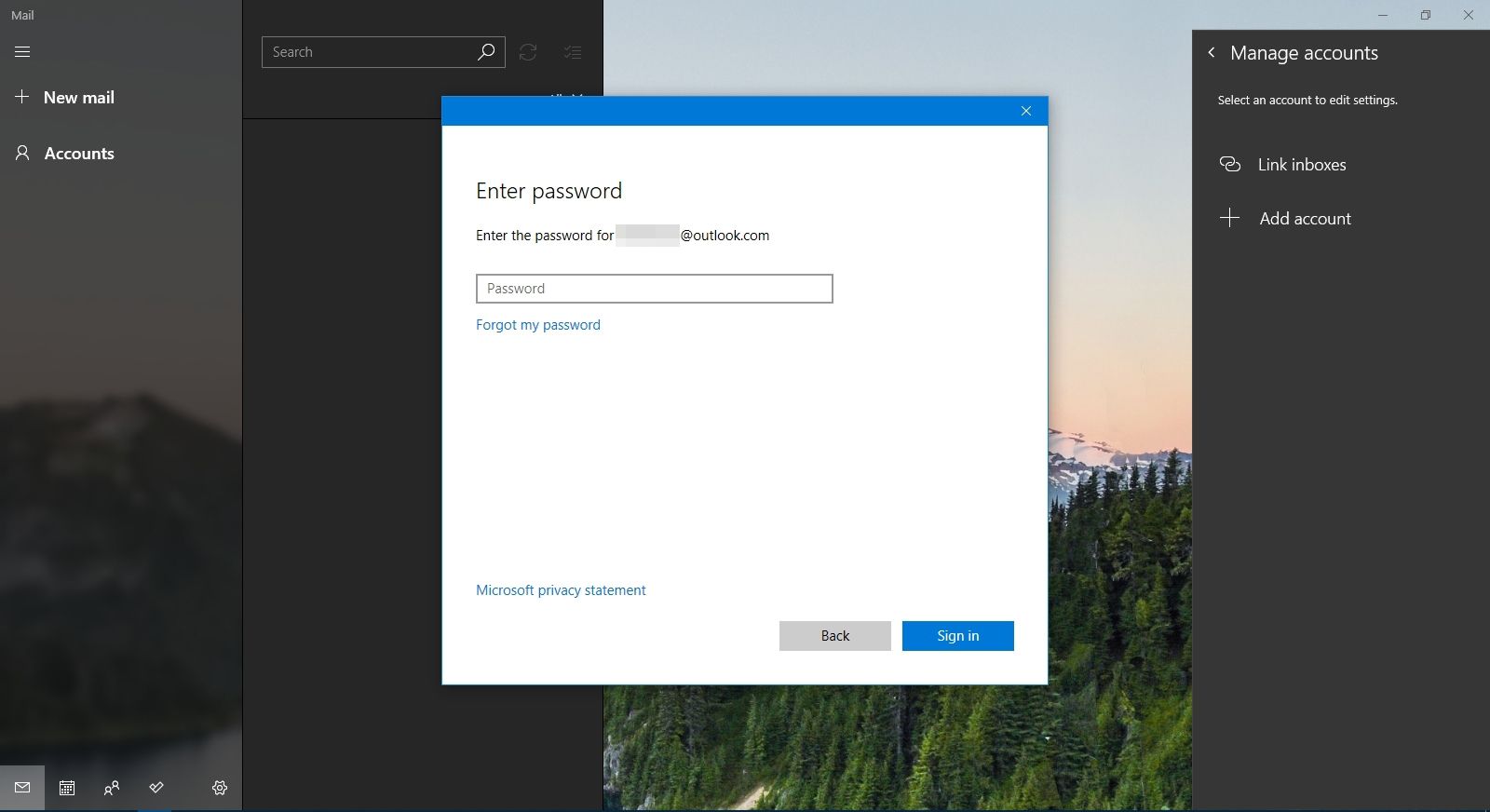 Pyydä antamaan salasana sähköpostille, jota määritetään Windows Mailissa.