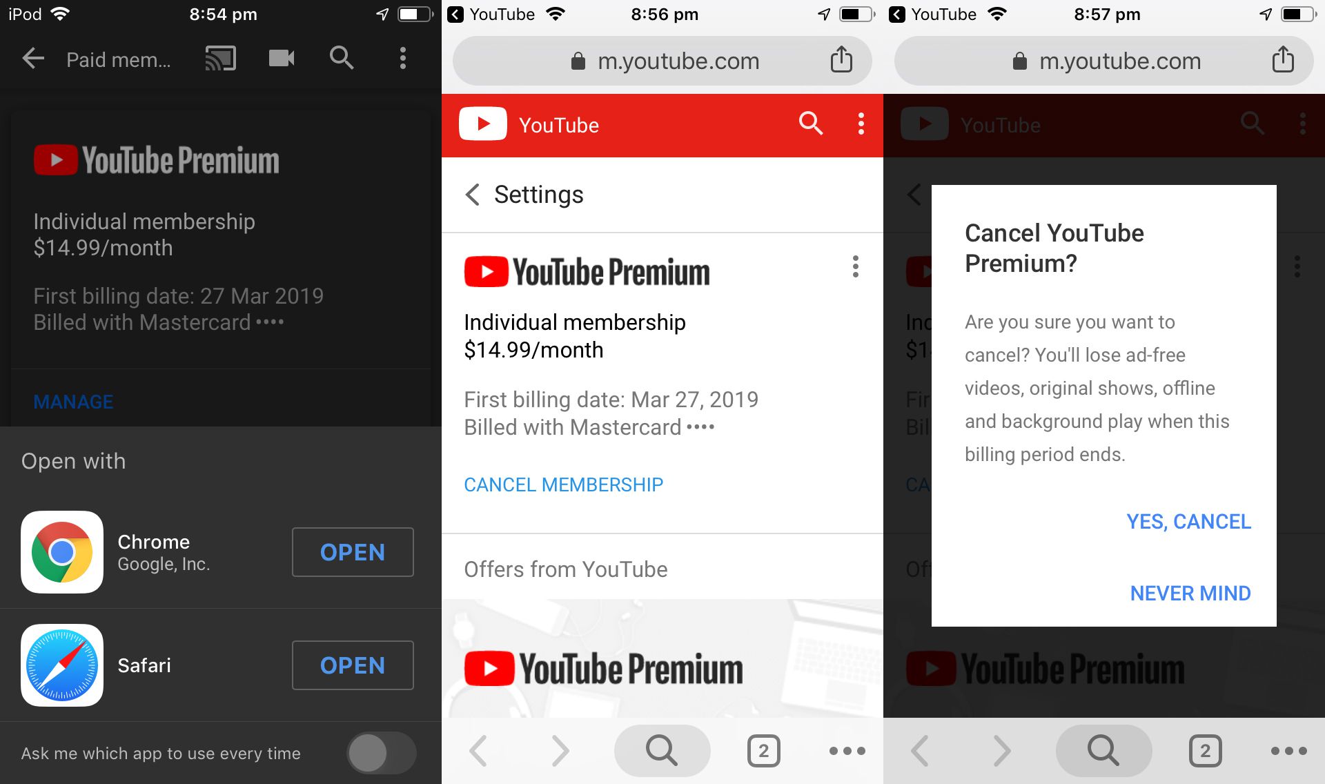 Peru YouTube Premium mobiililaitteella.