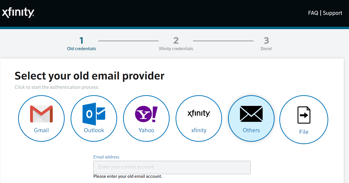 Kuvakaappaus Xfinity Email Contacts Import -ominaisuudesta