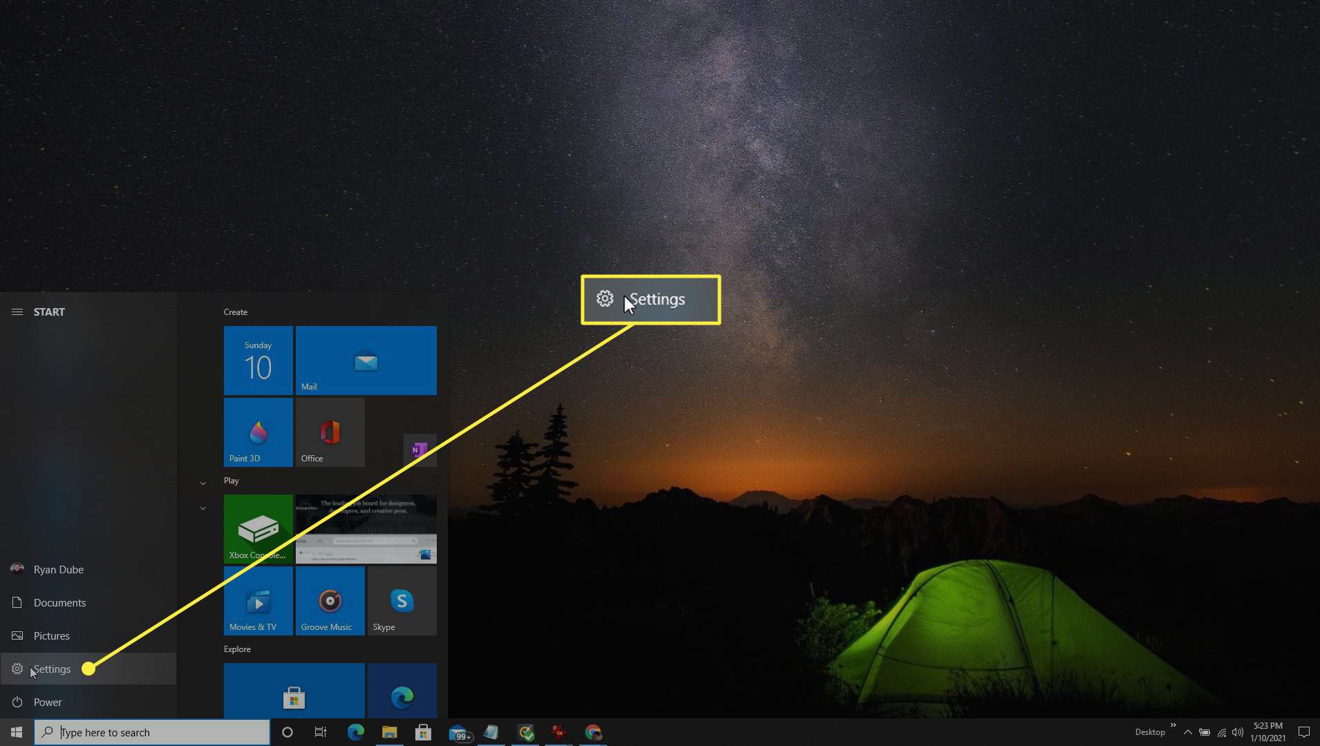 Asetukset-valikon kohta Windows 10:ssä.