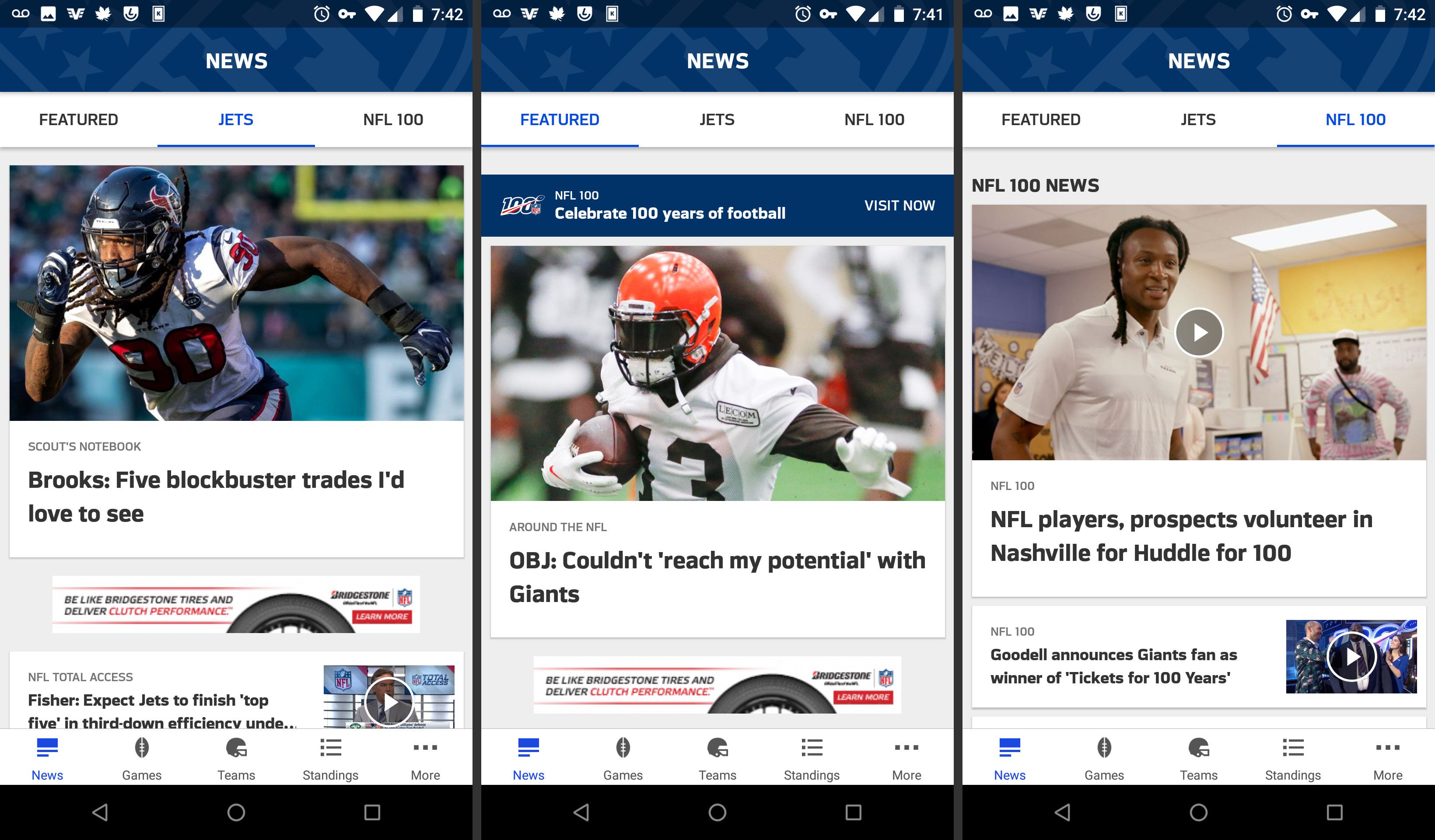 NFL-mobiilisovellusten uutissivut