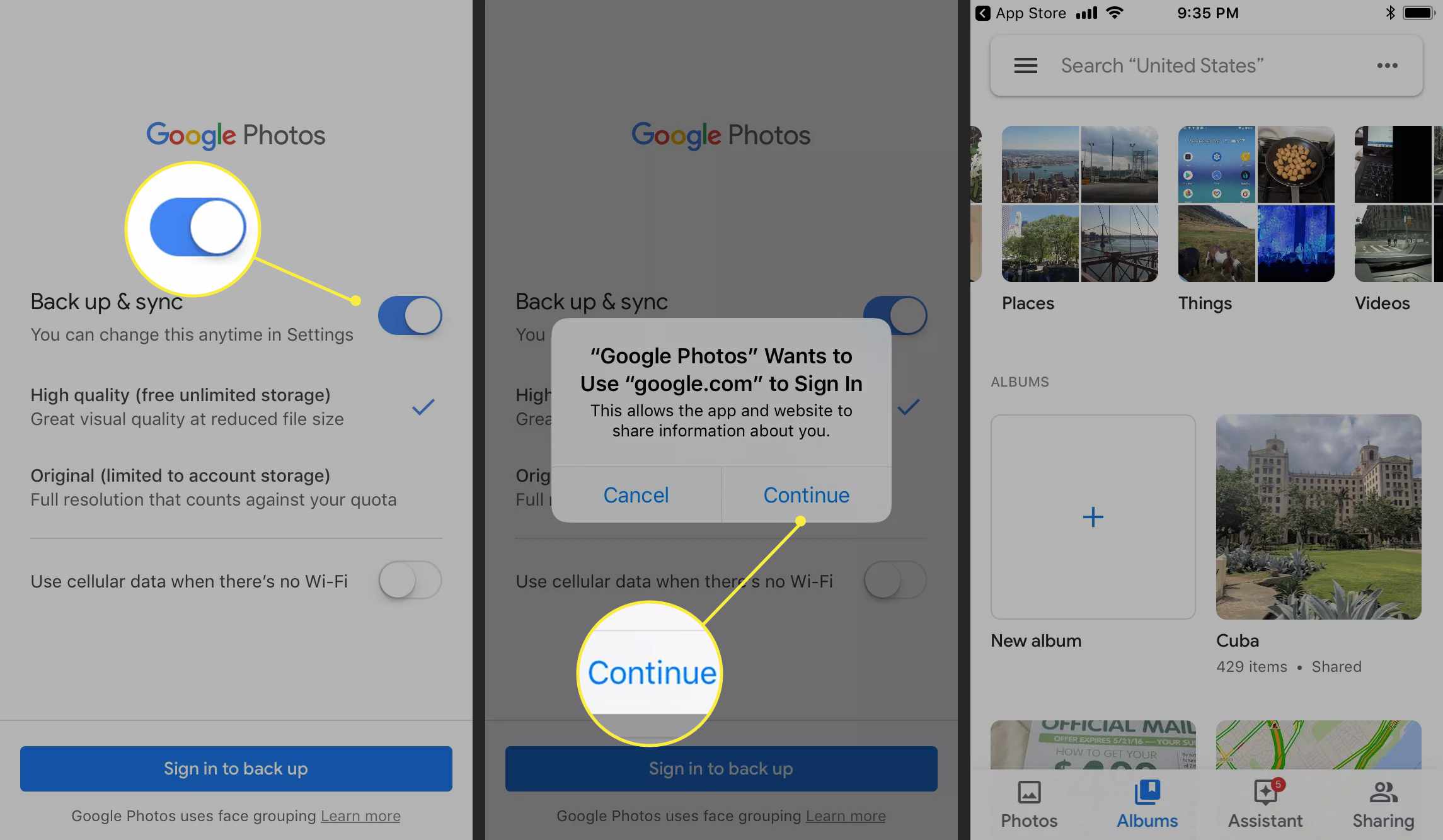 Android-käyttäjä ottaa varmuuskopioinnin ja synkronoinnin käyttöön Google Kuvissa