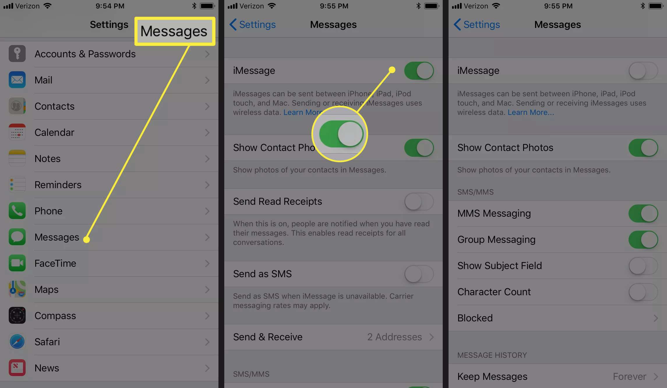 iOS-käyttäjä poistaa iMessagen käytöstä asetuksista