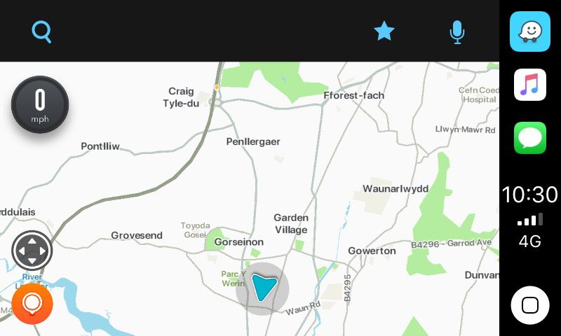 Waze-sovellus Apple CarPlayssa karttanäytöllä