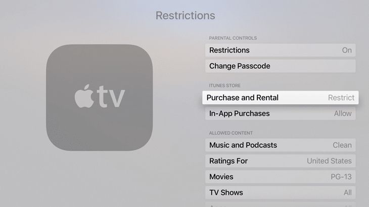 Apple TV iTunesin lapsilukko