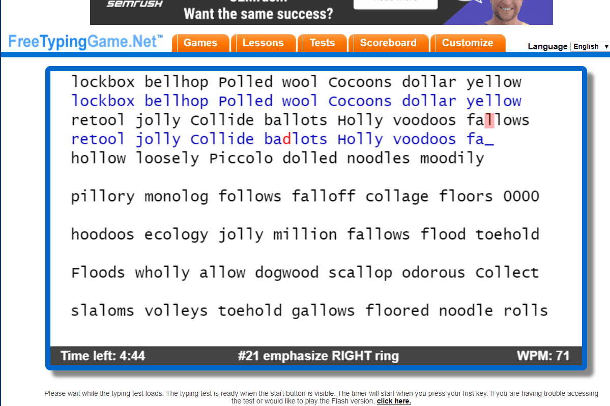 Freetypinggame.net kirjoitustesti