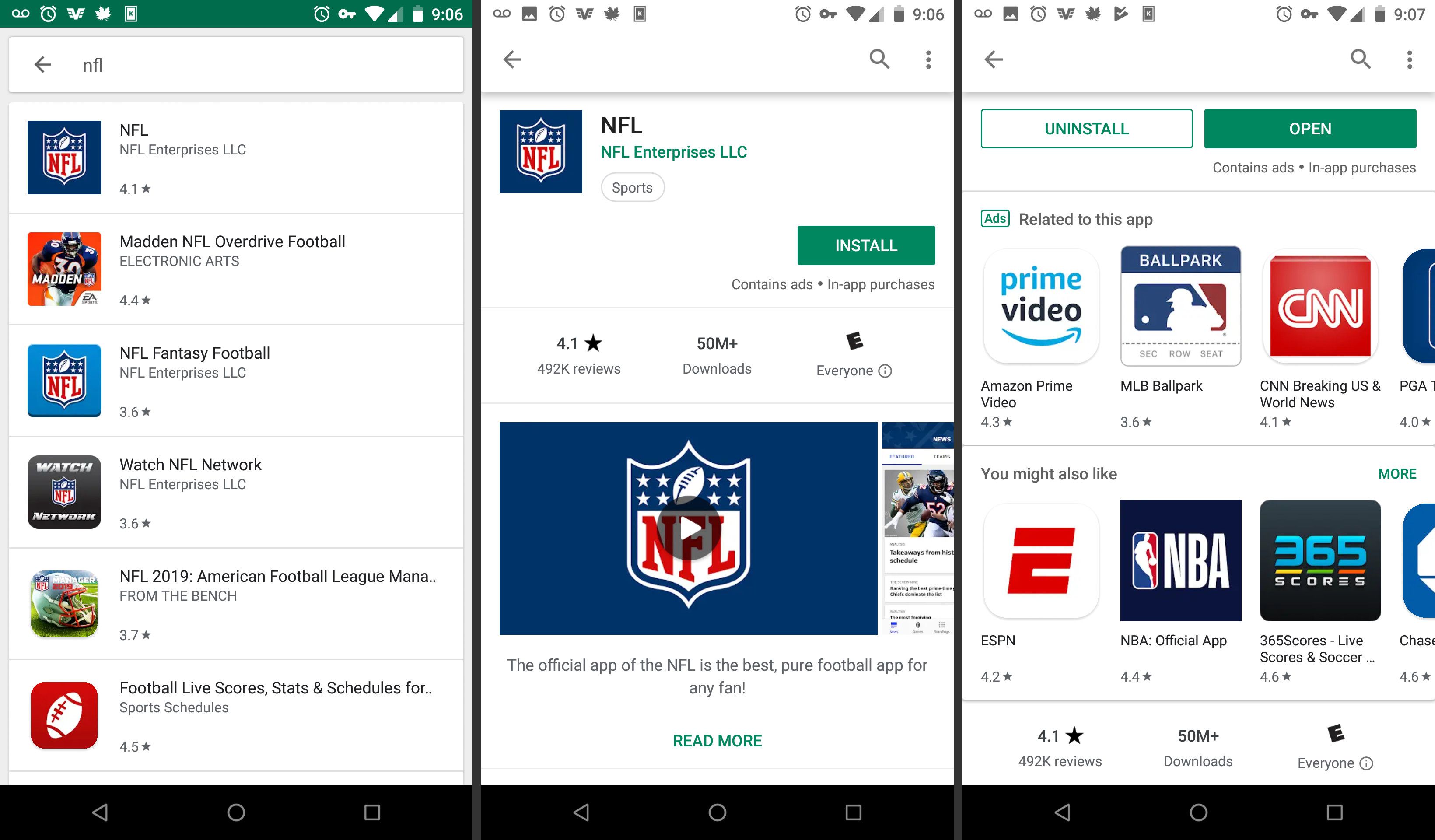 NFL-mobiilisovellus sovelluskaupassa