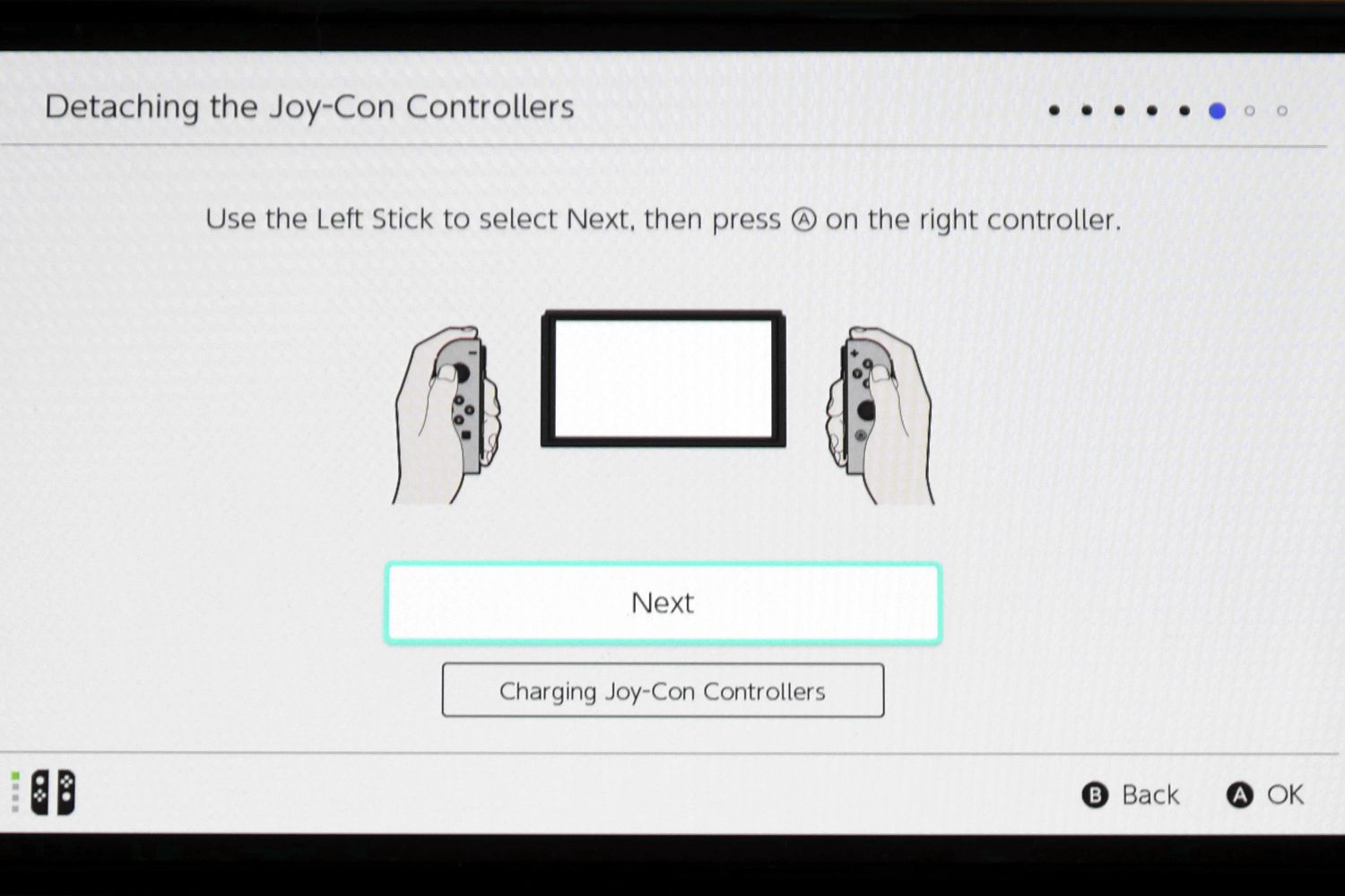 Nintendo Switch OLED -asetukset Joy-Con-ohjainten näytön irrottaminen.