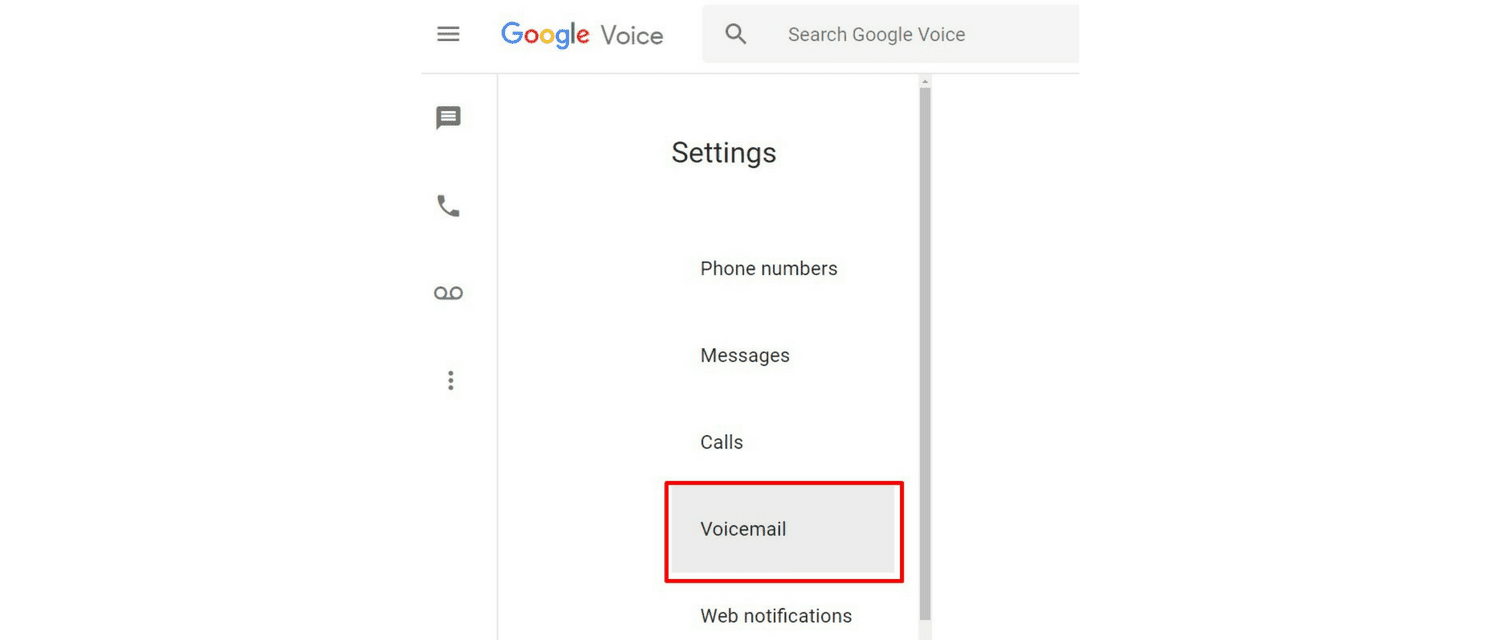 Google Voicen kuvakaappauksen puhepostiasetukset