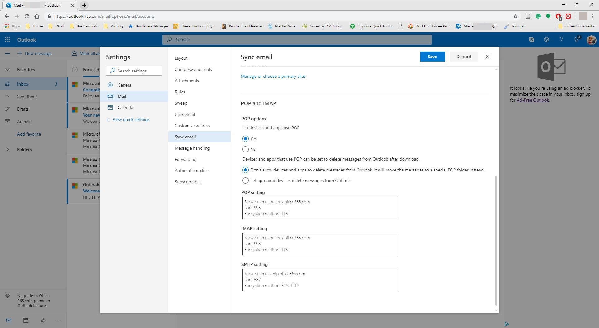 Valitse tämä, jos haluat sallia laitteiden käyttää POP:ta Outlook.comin kanssa.