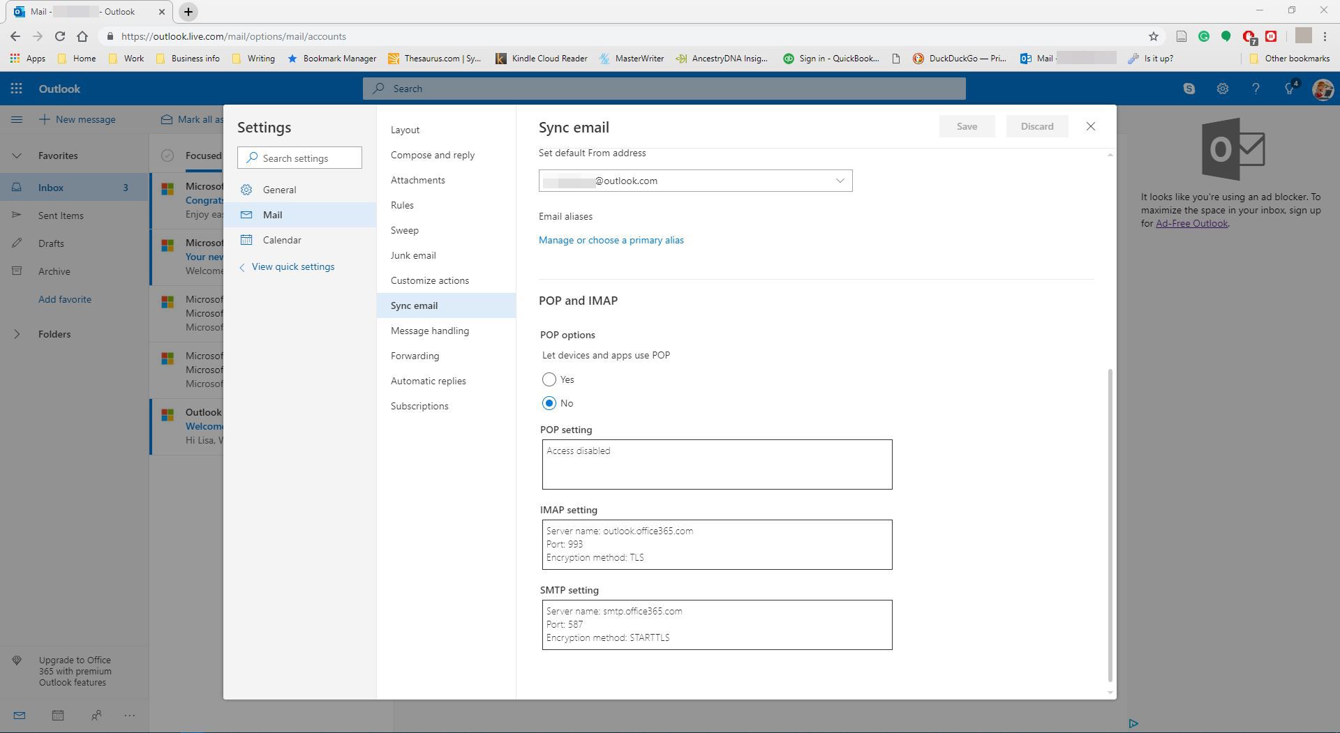 Näytä synkronoinnin sähköpostiasetukset Outlook.comissa.