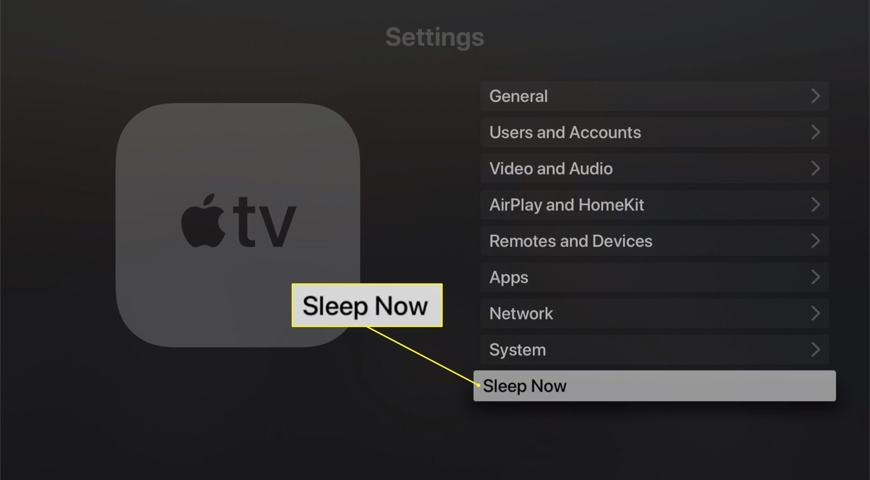 Apple TV:n Sleep Now -painike