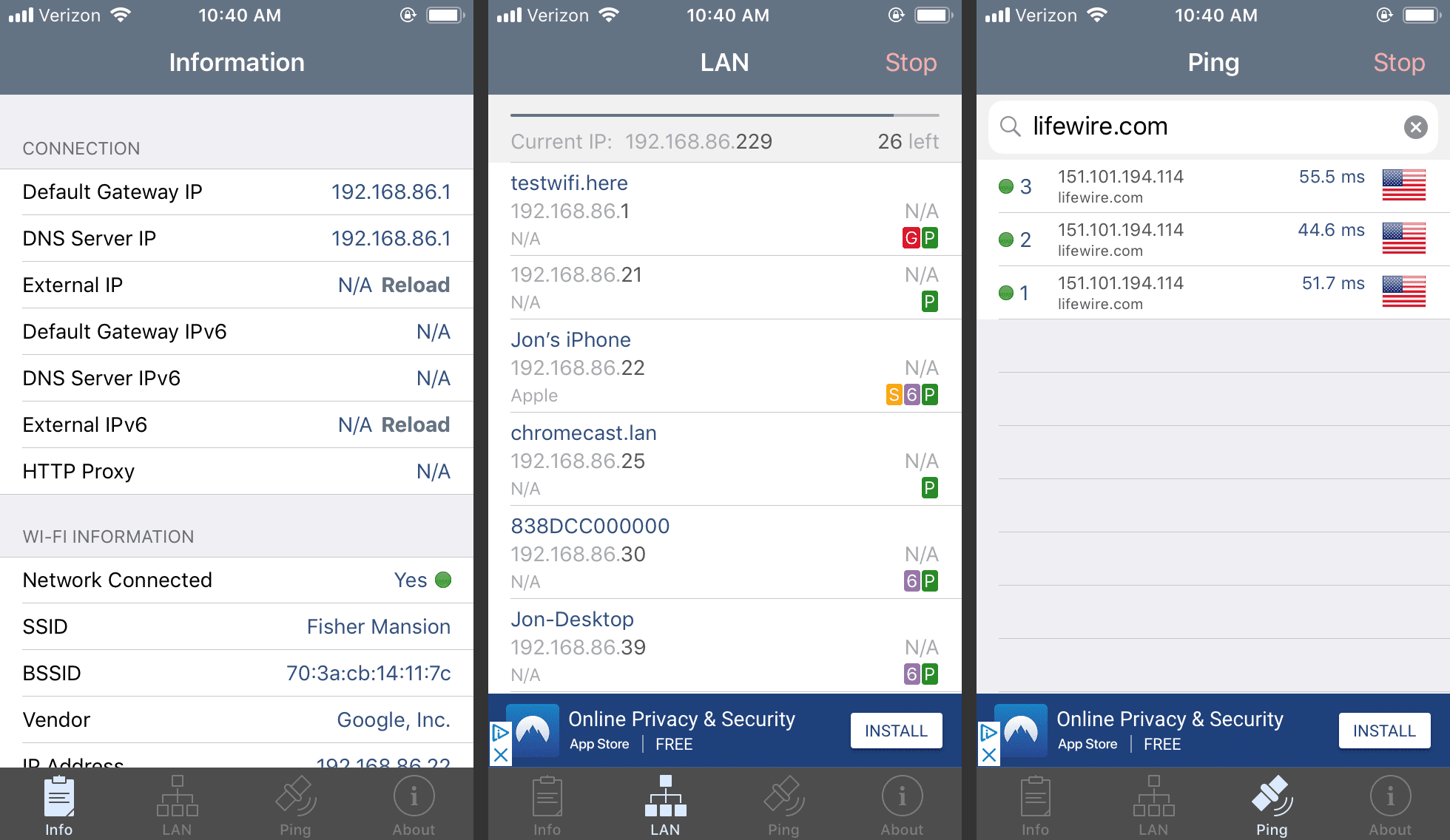 Network Analyzer Lite iPhone -sovellus