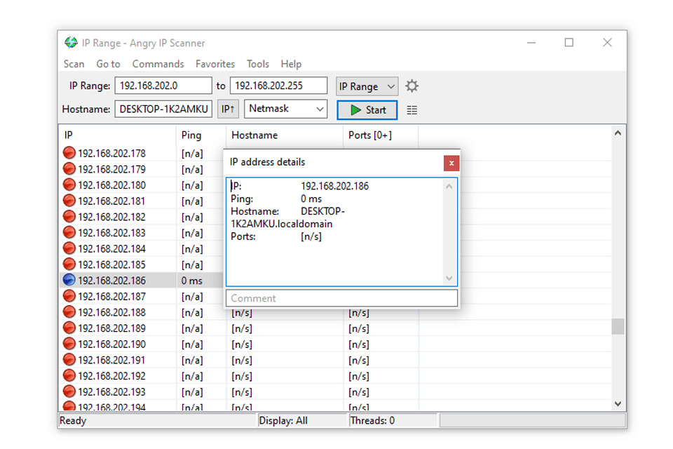 Vihainen IP-skannerin IP-osoiteluettelo