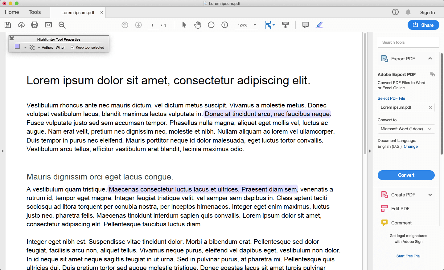 Acrobat Reader, jossa on uudelleenvärjätty teksti korostettuna.