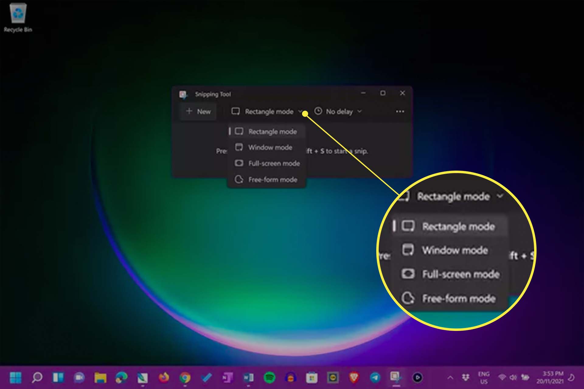 Windows 11 Screenshot Mode Options Snipping Tool.