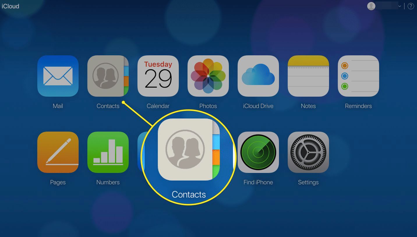 Yhteystiedot-kuvake osoitteessa iCloud.com