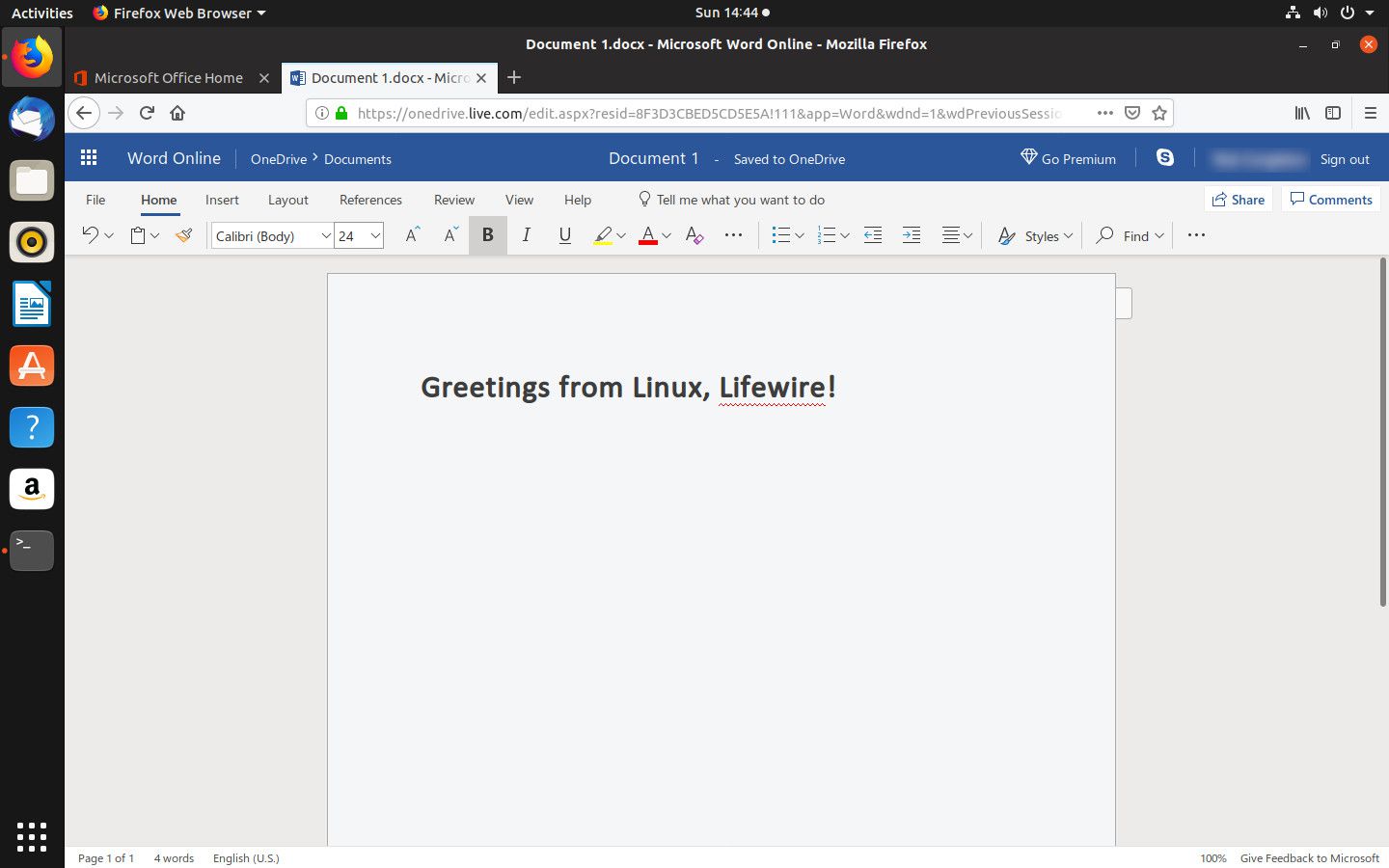 Microsoft Word Online Linuxissa
